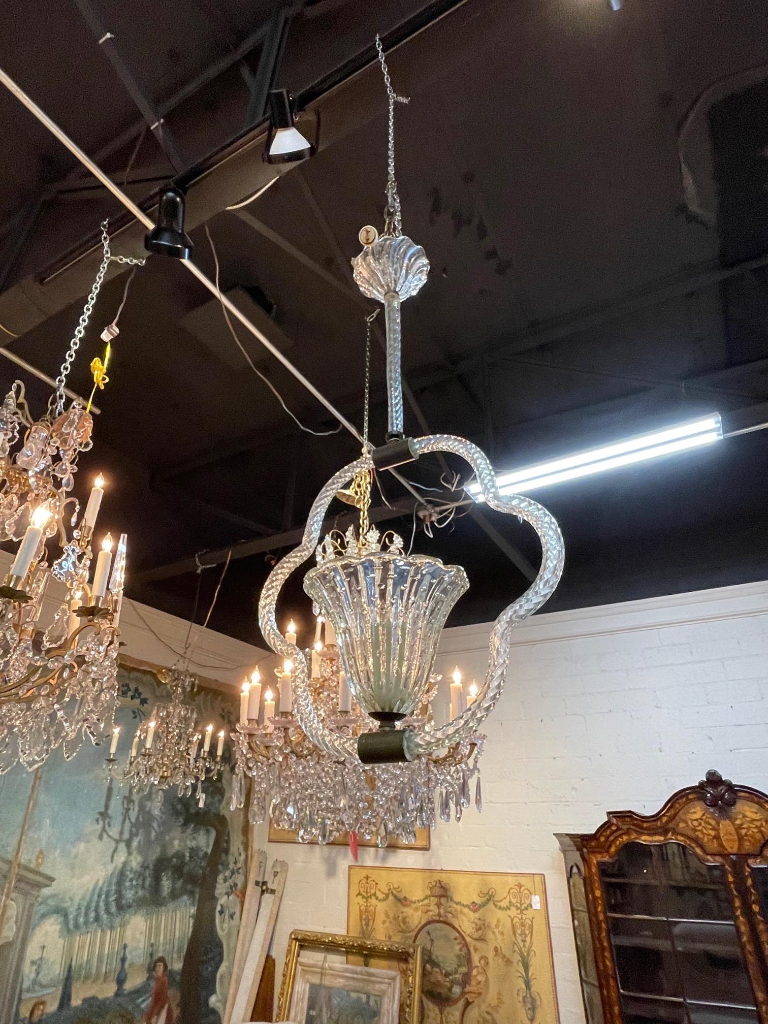 Vintage Single Light Murano Glass Chandelier For Sale 1