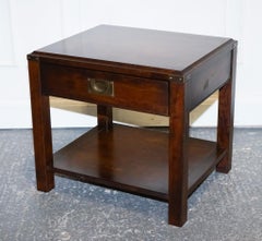VINTAGE SINGLE MILITARY CAMPAIGN MAHOGANY & BRASS NIGHTSTAND BEDSiDE TABLE