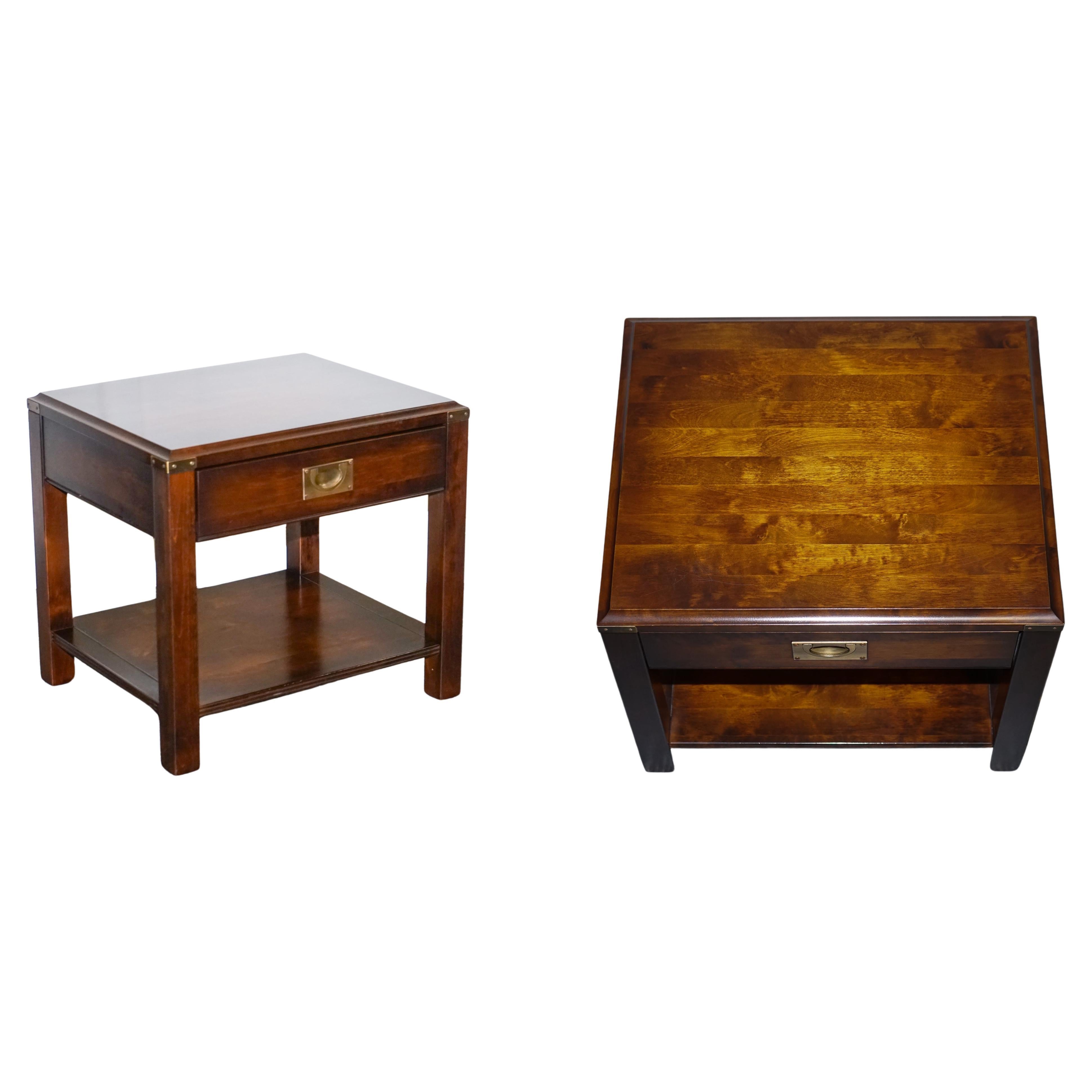 VINTAGE SINGLE MILITARY CAMPAIGN MAHOGANY & BRASS NIGHTSTAND BEDSiDE TABLE