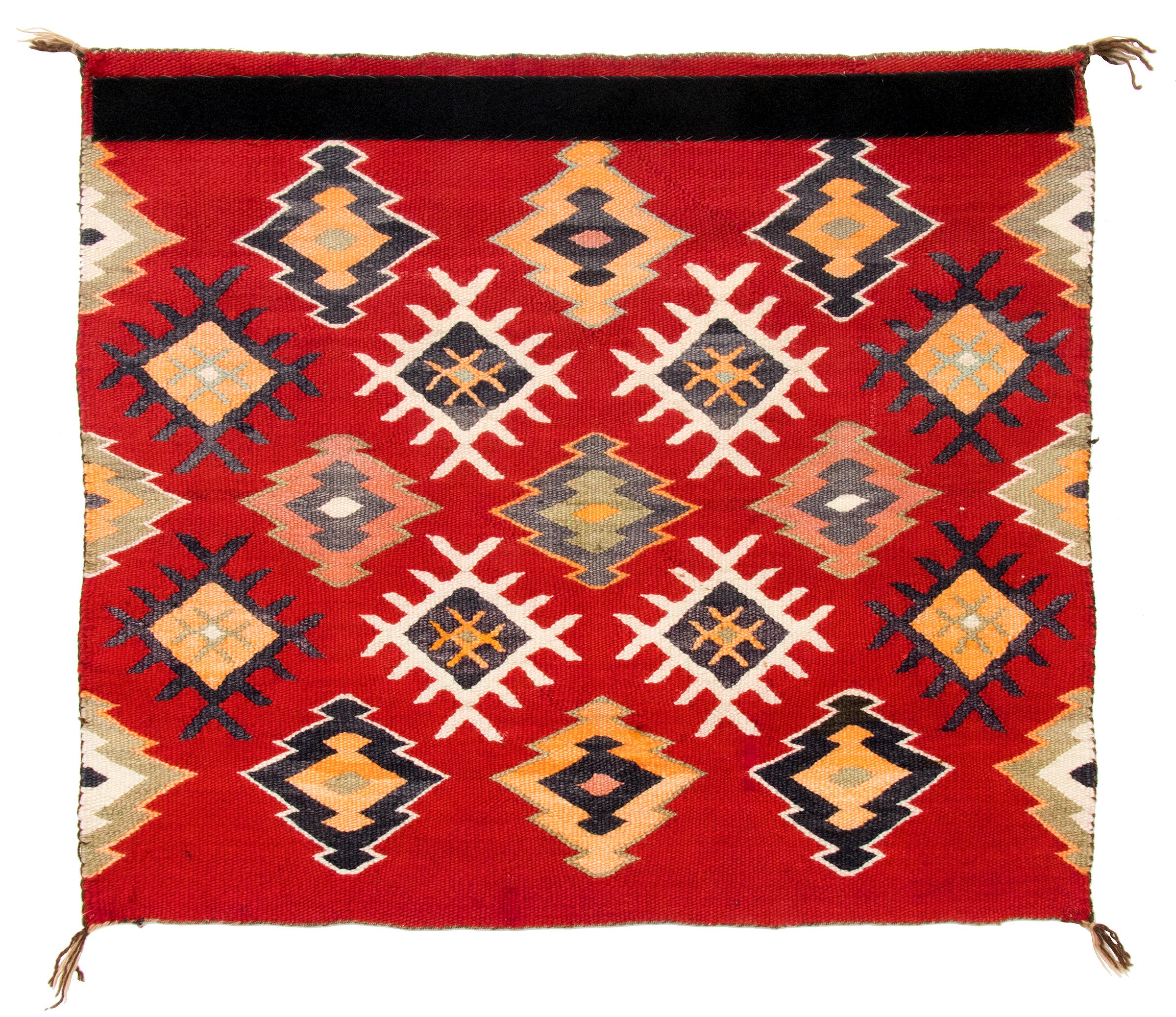 Native American Vintage Navajo Single Saddle Blanket, Early 20th Century, Red Yellow Black White