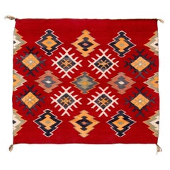 Vintage Navajo Single Saddle Blanket, Early 20th Century, Red Yellow Black White