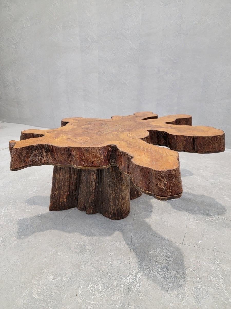Rustic Vintage Single Slab Live Edge Natural Free-form Tree Cut Coffee Table For Sale