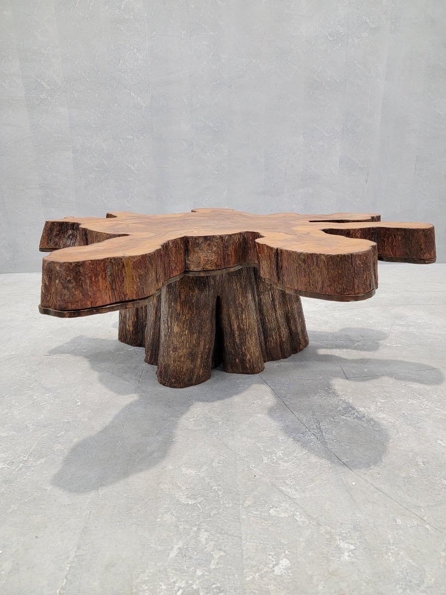 Unknown Vintage Single Slab Live Edge Natural Free-form Tree Cut Coffee Table For Sale