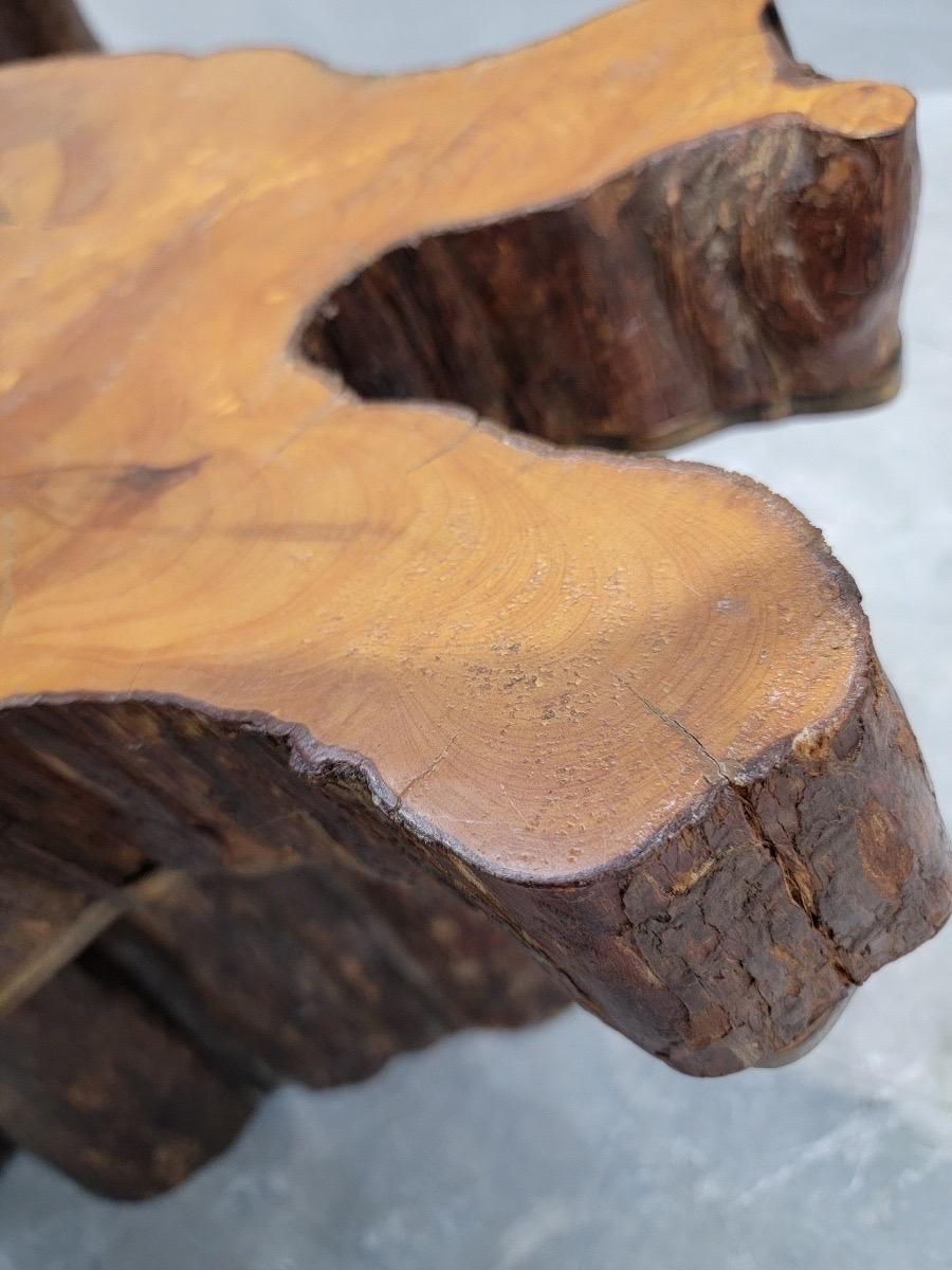 20th Century Vintage Single Slab Live Edge Natural Free-form Tree Cut Coffee Table For Sale