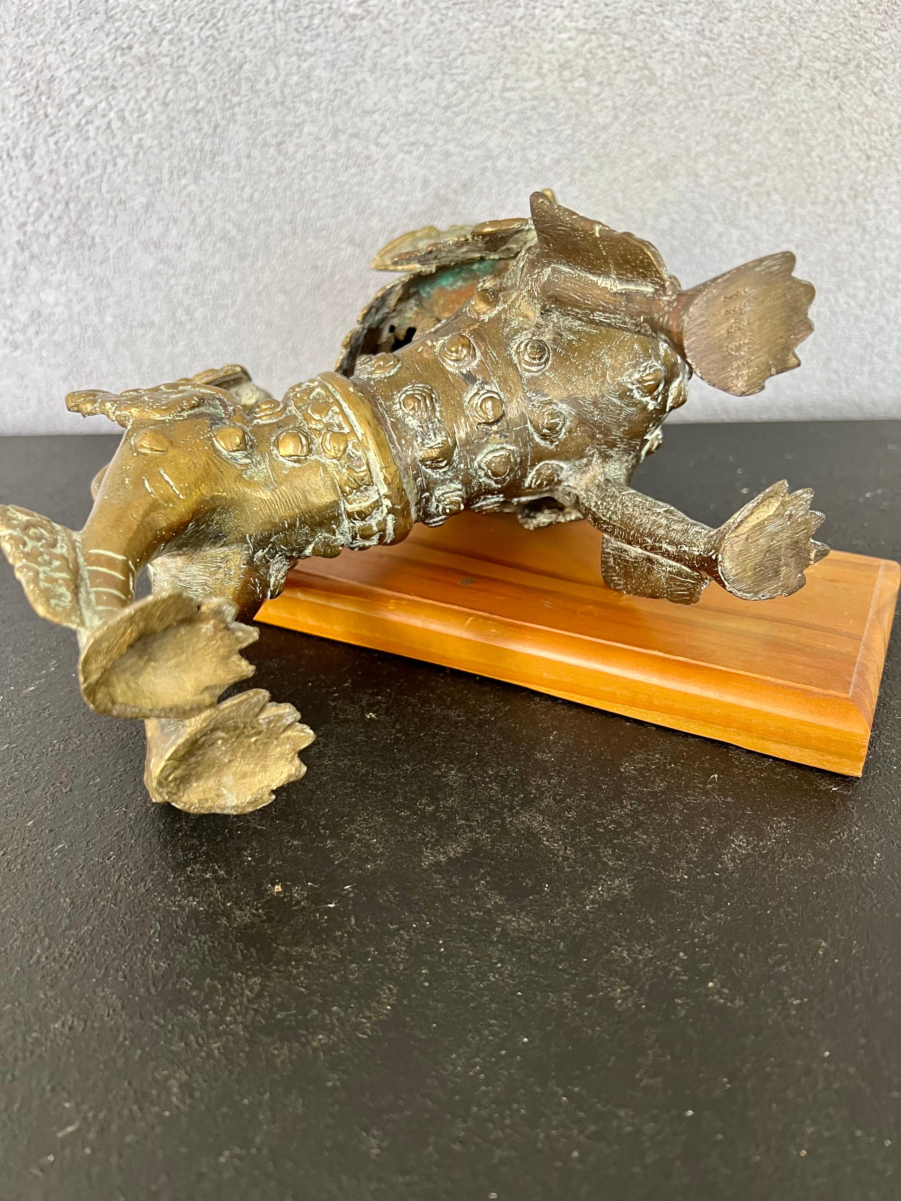 Vintage Single Solid Bronze Tibetan Foo Dog/Lion Sculpture 4
