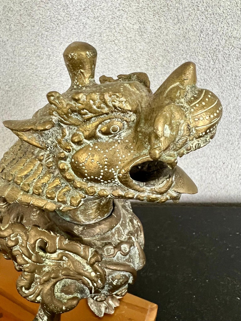 Vintage Single Solid Bronze Tibetan Foo Dog/Lion Sculpture For Sale at 1stDibs
