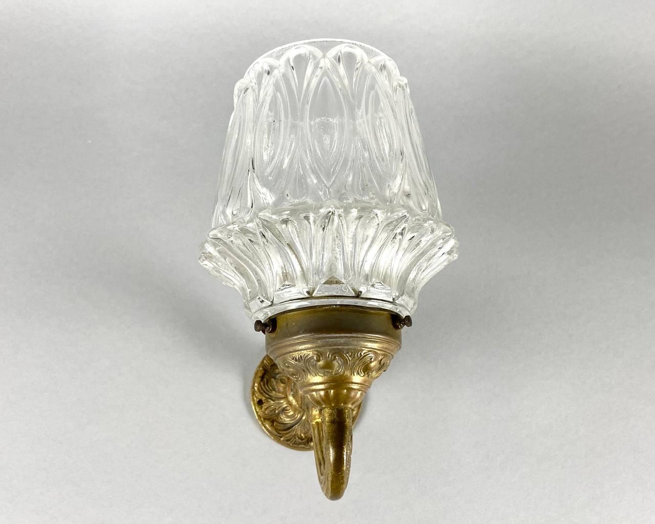 Baroque Vintage Single Wall Mount Sconce in Bronze Fitting and Glass Shade For Sale