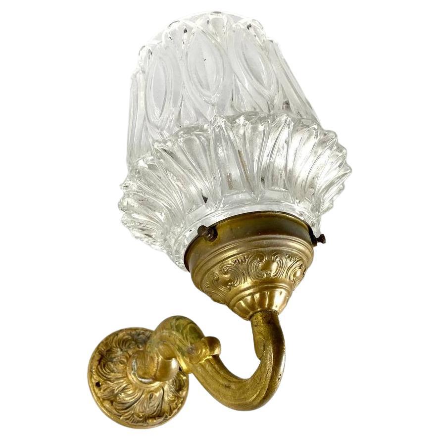 Vintage Single Wall Mount Sconce in Bronze Fitting and Glass Shade For Sale