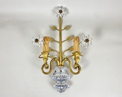 Vintage Single Wall Sconce French Gilt Metal & Crystal Wall Light