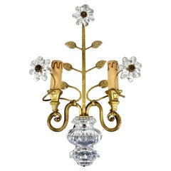 Vintage Single Wall Sconce French Gilt Metal & Crystal Wall Light, MAISON Bagues