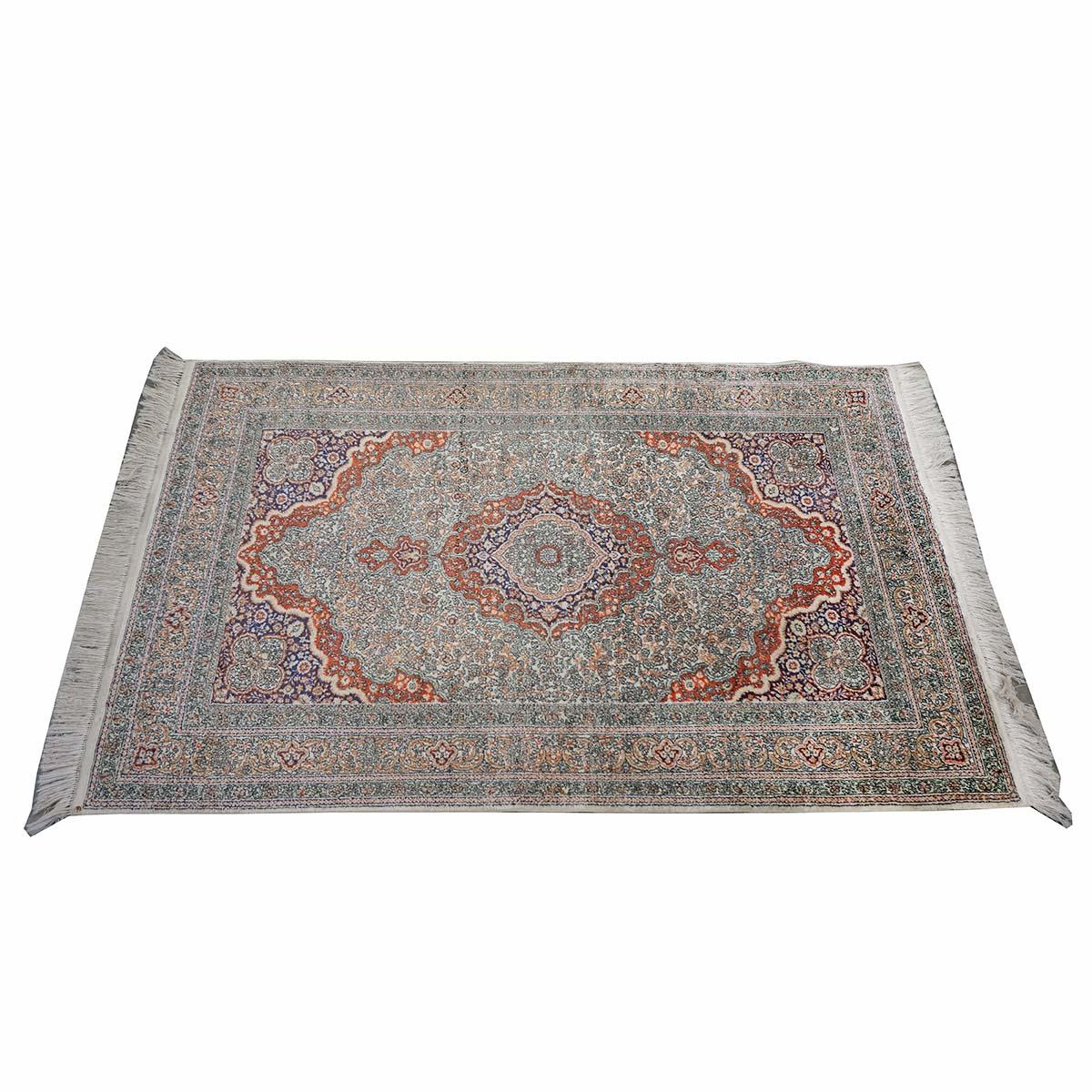 Handgefertigter Vintage Sino-Persischer Hereke-Teppich aus Seide 3x5 in Weiß, Elfenbein, Rot und Lila (Handgewebt) im Angebot