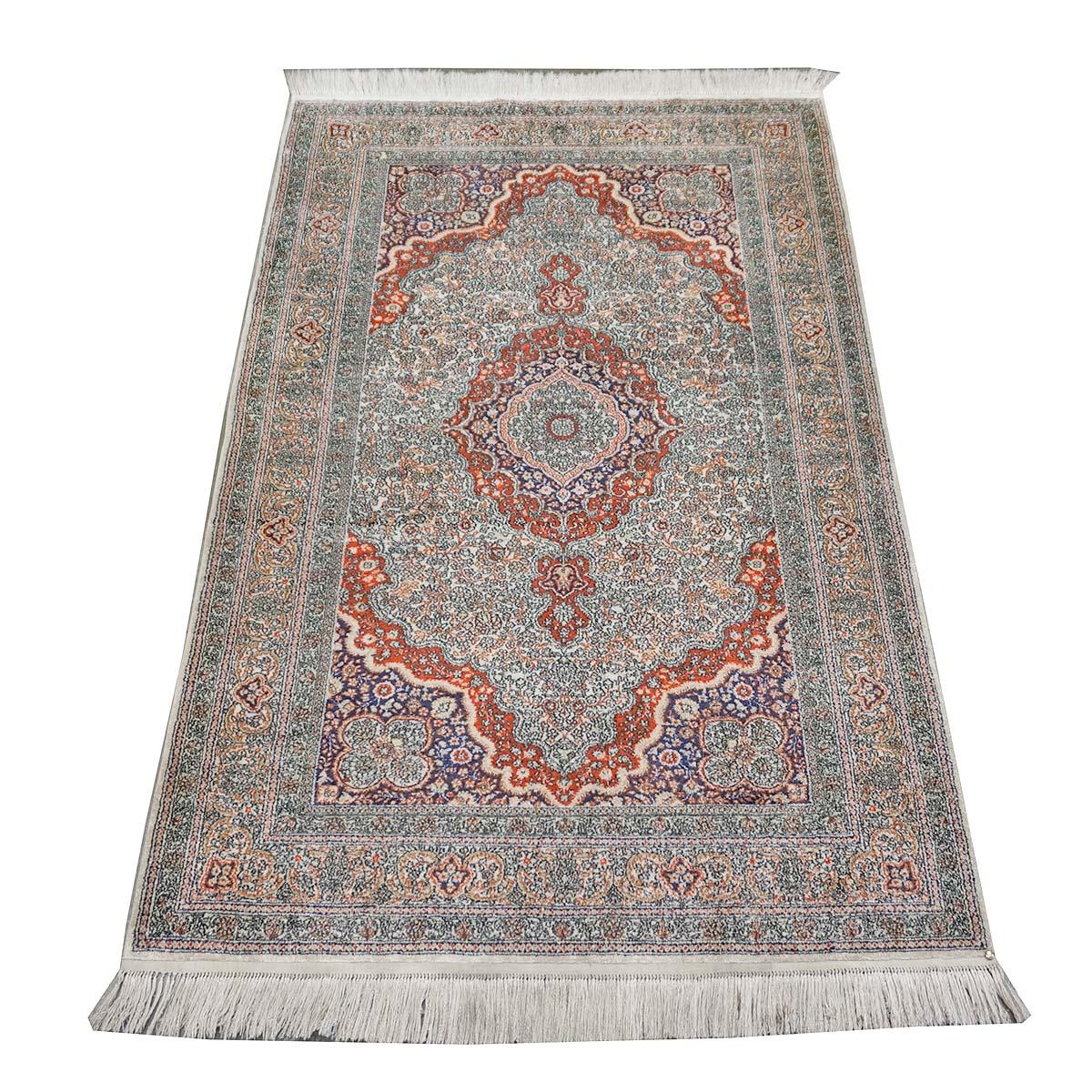 Handgefertigter Vintage Sino-Persischer Hereke-Teppich aus Seide 3x5 in Weiß, Elfenbein, Rot und Lila im Zustand „Gut“ im Angebot in Houston, TX