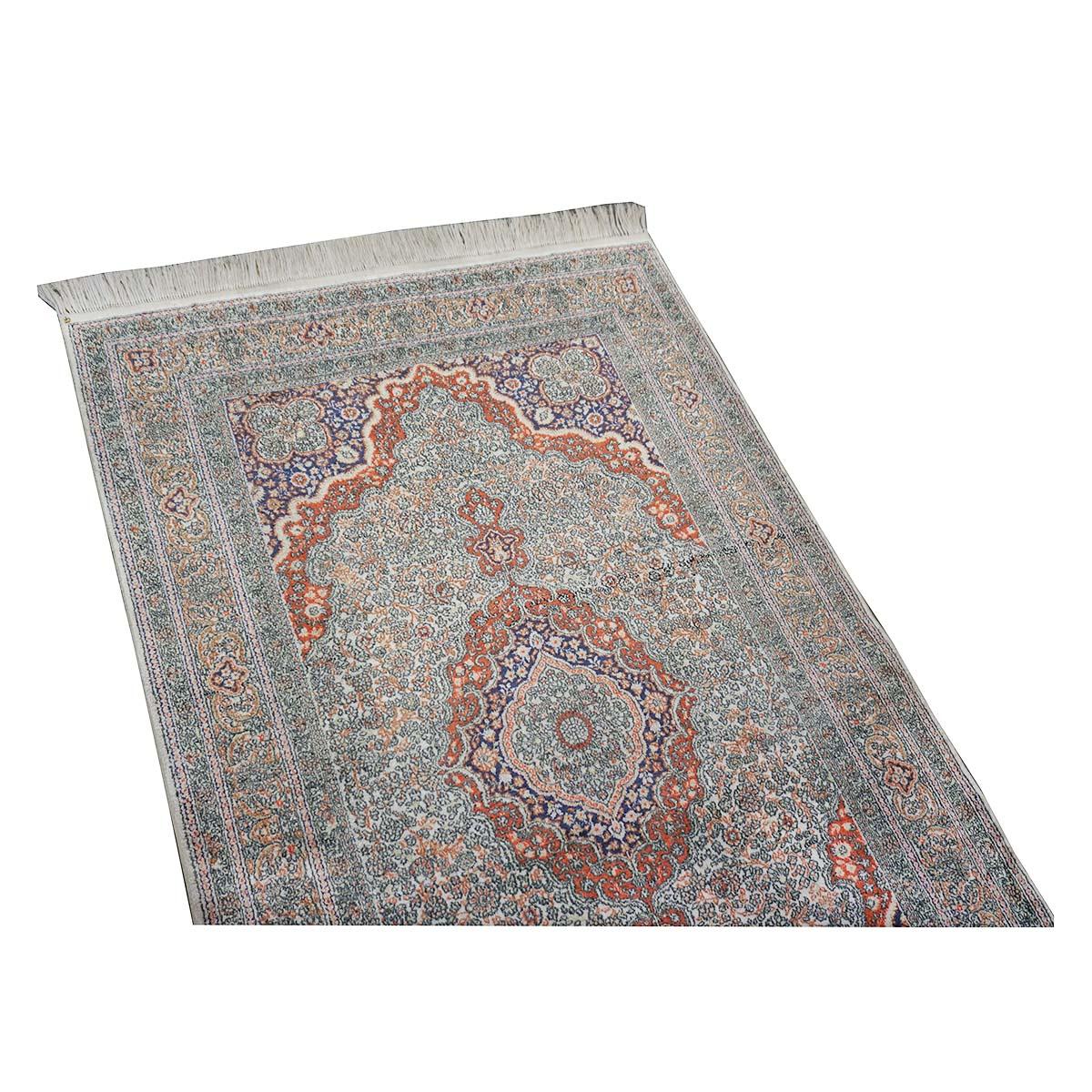 Handgefertigter Vintage Sino-Persischer Hereke-Teppich aus Seide 3x5 in Weiß, Elfenbein, Rot und Lila im Angebot 1