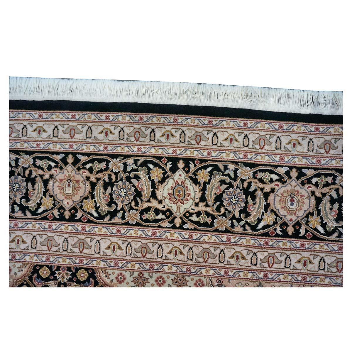 Handgefertigter Vintage Sino-Persischer Täbris Mahi 9x12 Teppich in Schwarz, Elfenbein & Taupe (Wolle) im Angebot