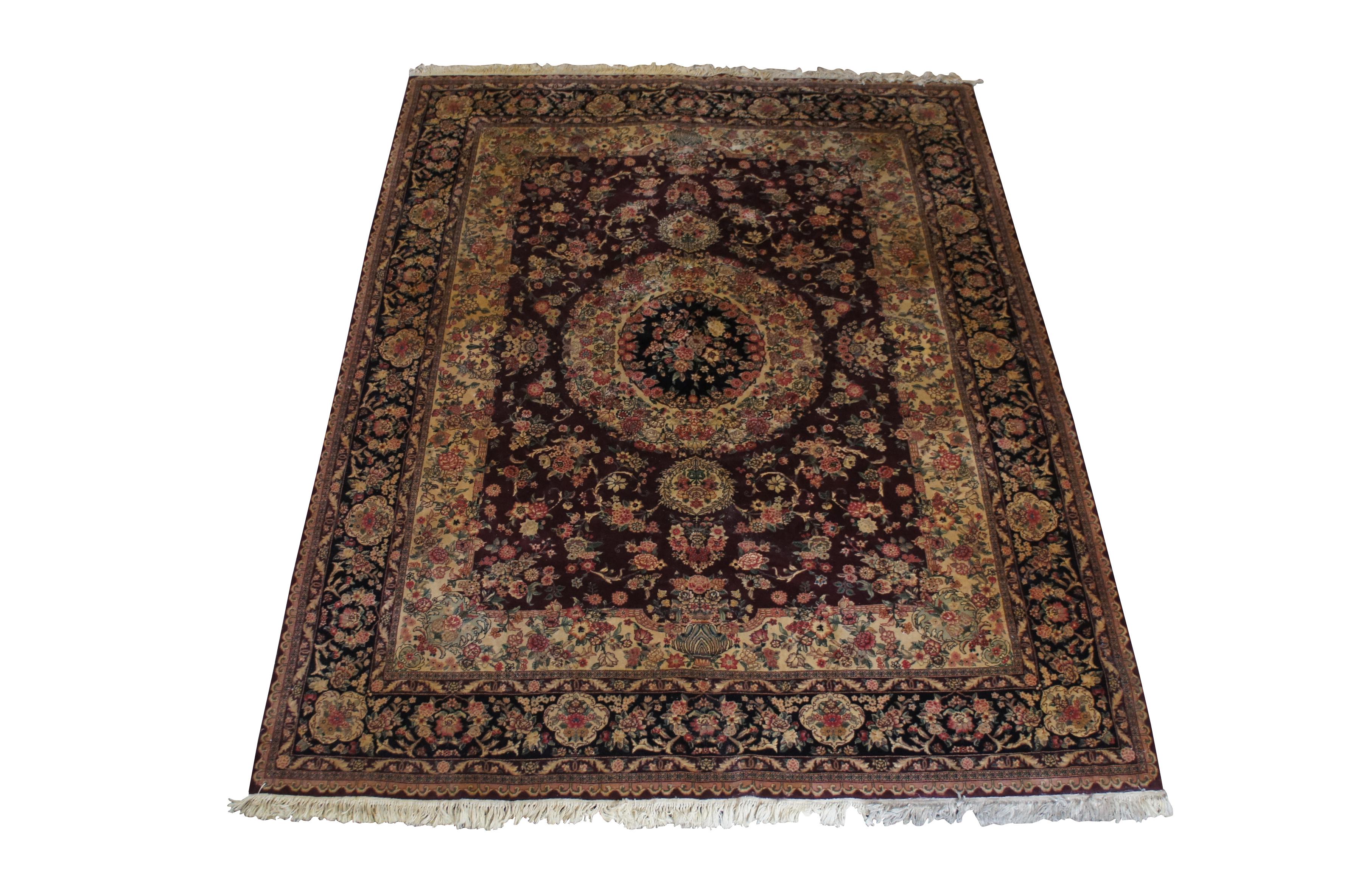 Vintage Sino Yazd Persian Hand Knotted Burgundy Wool Area Rug Carpet 8' x 10' In Good Condition For Sale In Dayton, OH