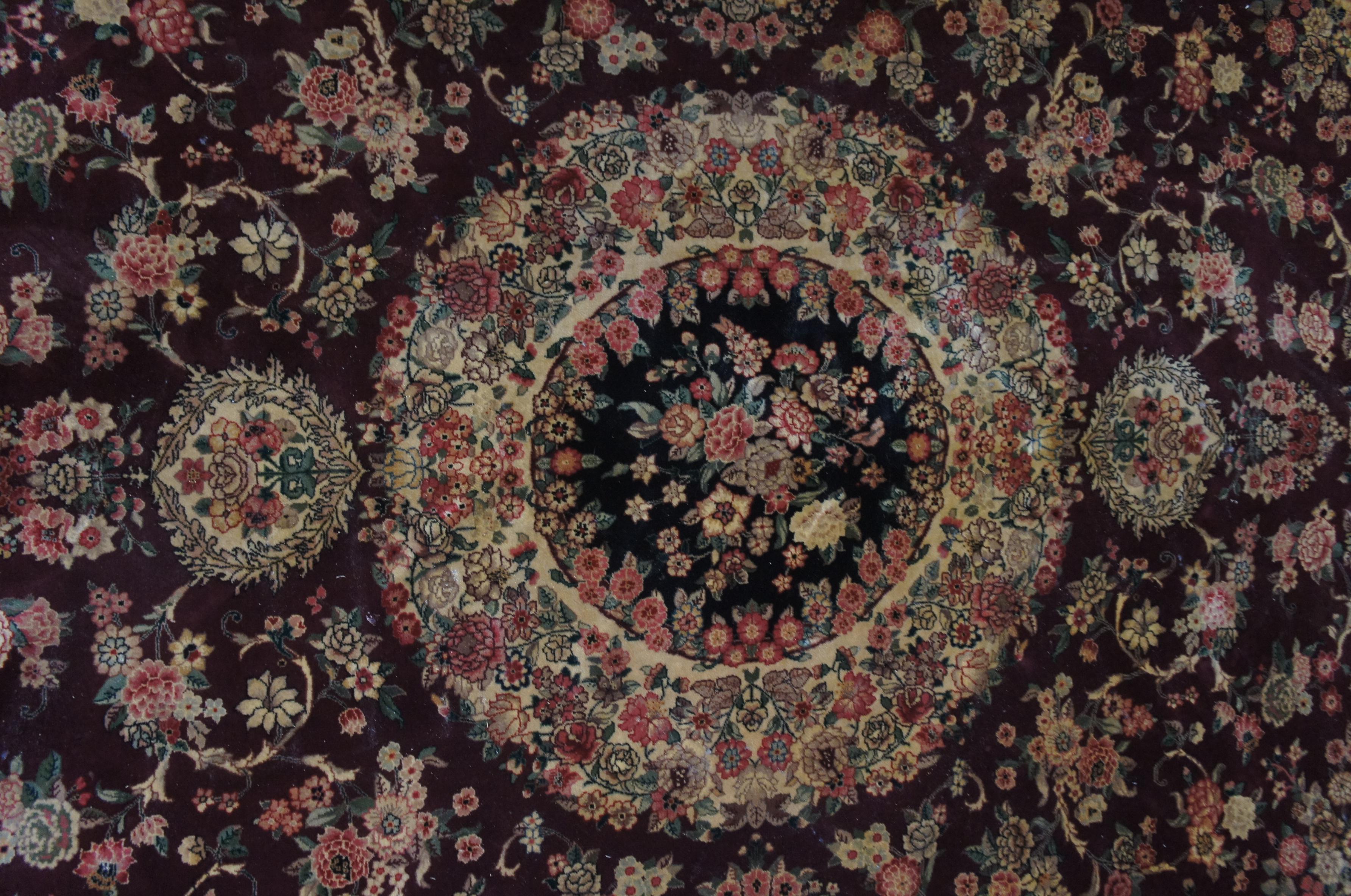 Vintage Sino Yazd Persian Hand Knotted Burgundy Wool Area Rug Carpet 8' x 10' For Sale 1