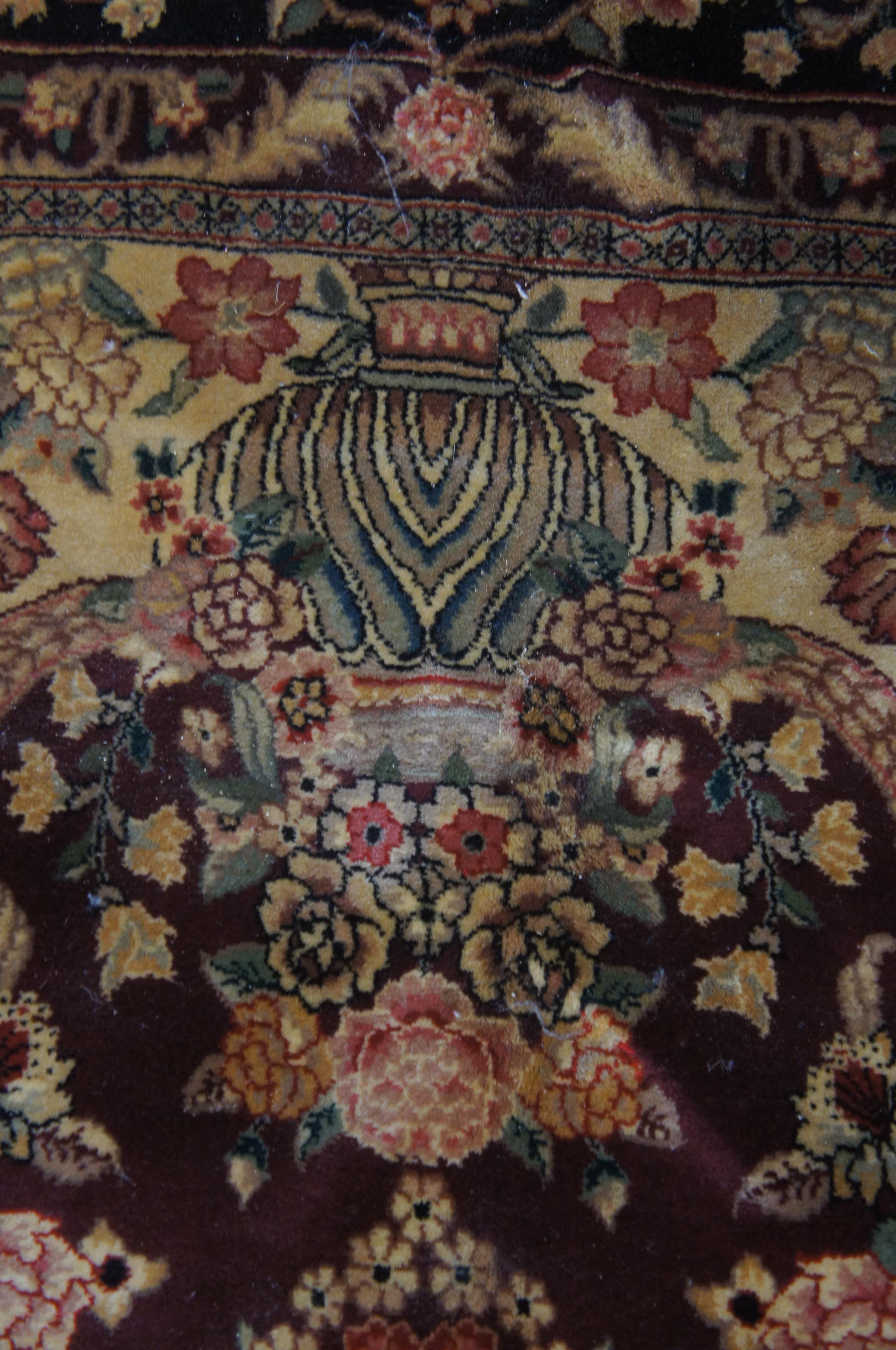 Vintage Sino Yazd Persian Hand Knotted Burgundy Wool Area Rug Carpet 8' x 10' For Sale 4