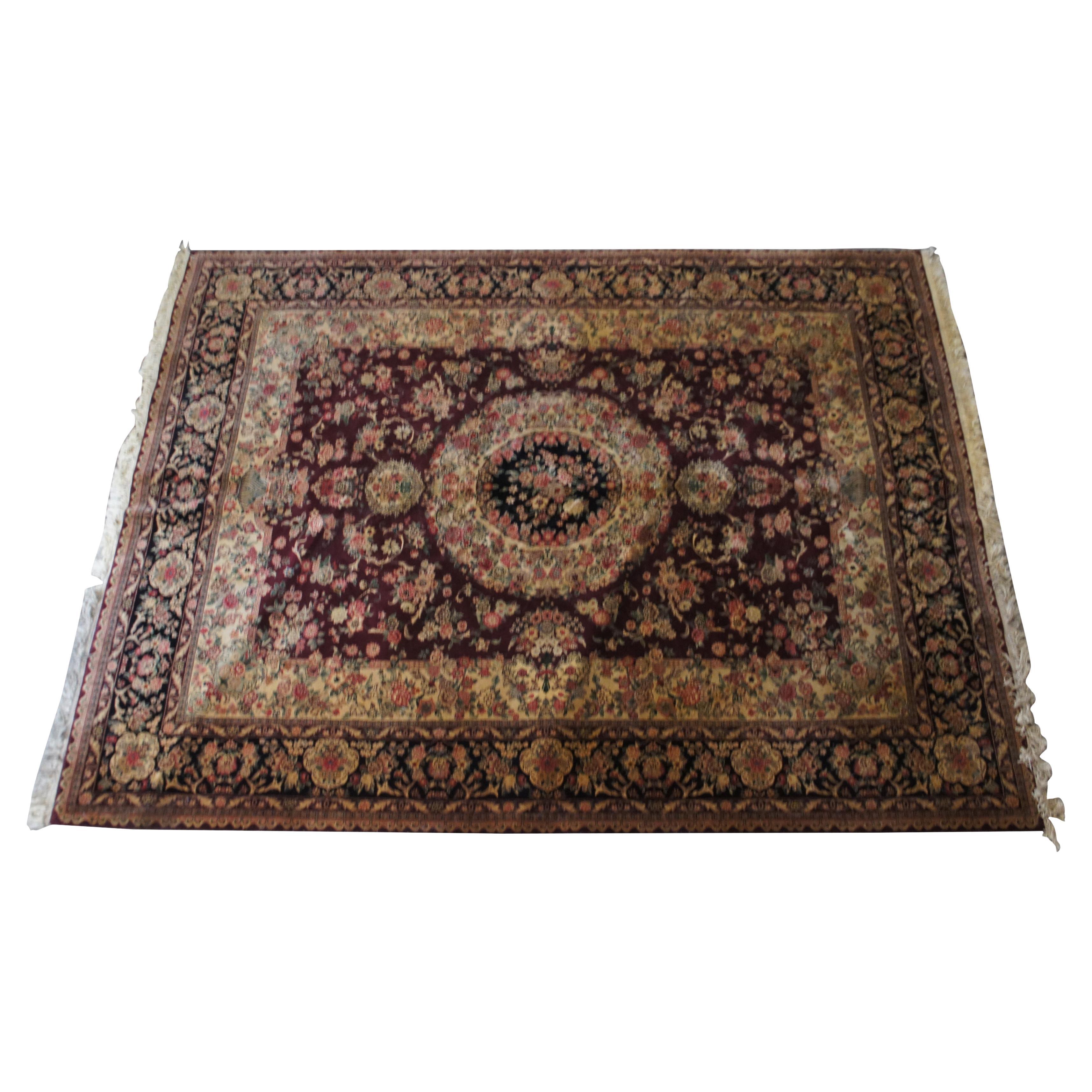 Vintage Sino Yazd Persian Hand Knotted Burgundy Wool Area Rug Carpet 8' x 10' For Sale