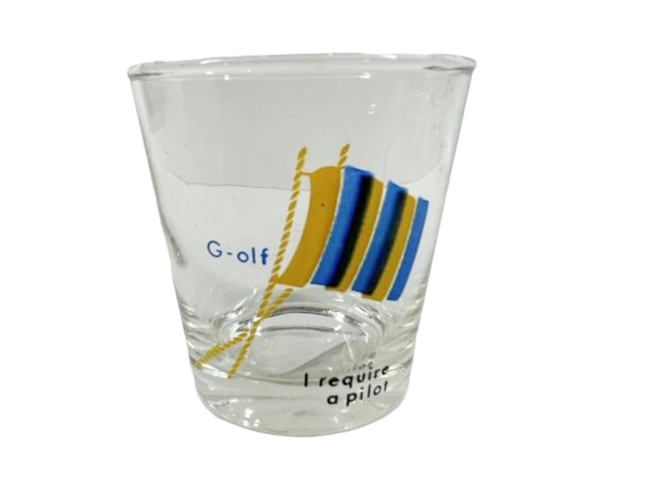 20th Century Vintage Sintzenich Old Fashioned Glasses w/Nautical Flags and Suggestive Meaning For Sale
