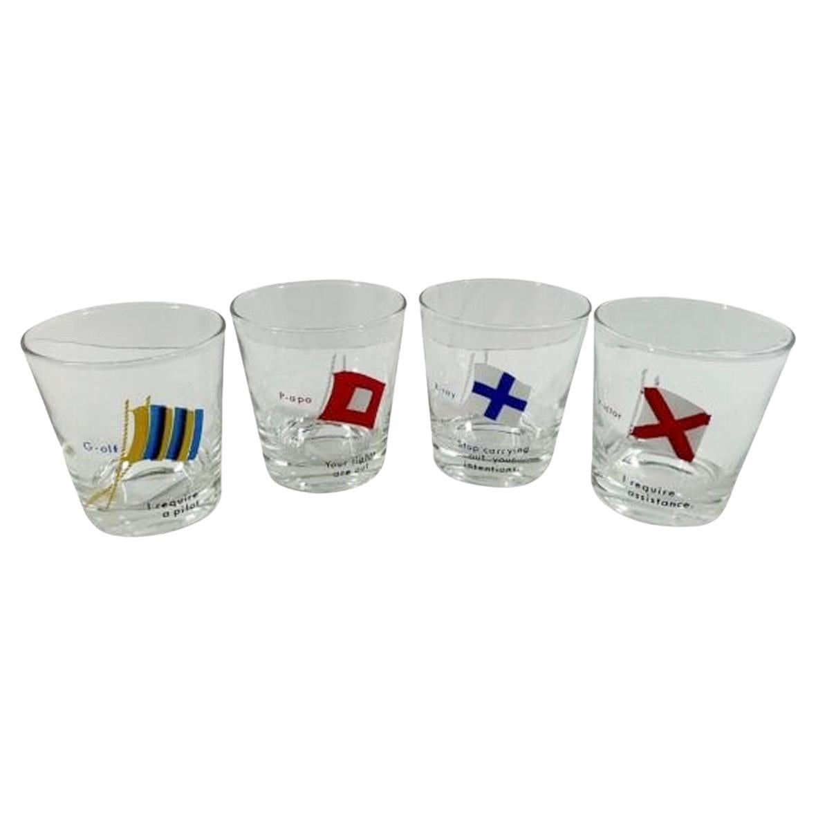 Vintage Sintzenich Old Fashioned Glasses W Nautical Flags And 
