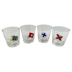 Used Sintzenich Old Fashioned Glasses w/Nautical Flags and Suggestive Meaning