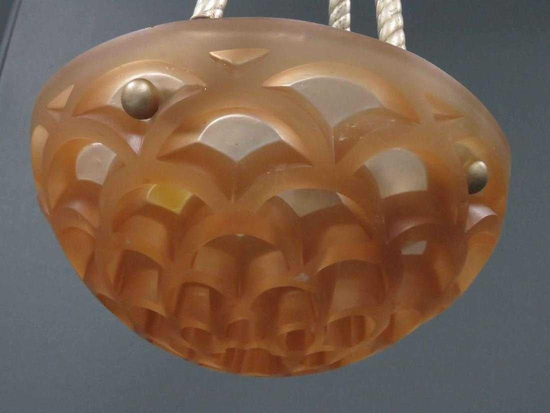 Vintage Sirmos Crescent frosted lucite Chandelier Pendant Uplight Art Deco, Pink In Fair Condition In Brooklyn, NY