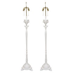 Vintage Sirmos Wood Rams Head Floor Lamps with Brass Fittings Restored Pair Of