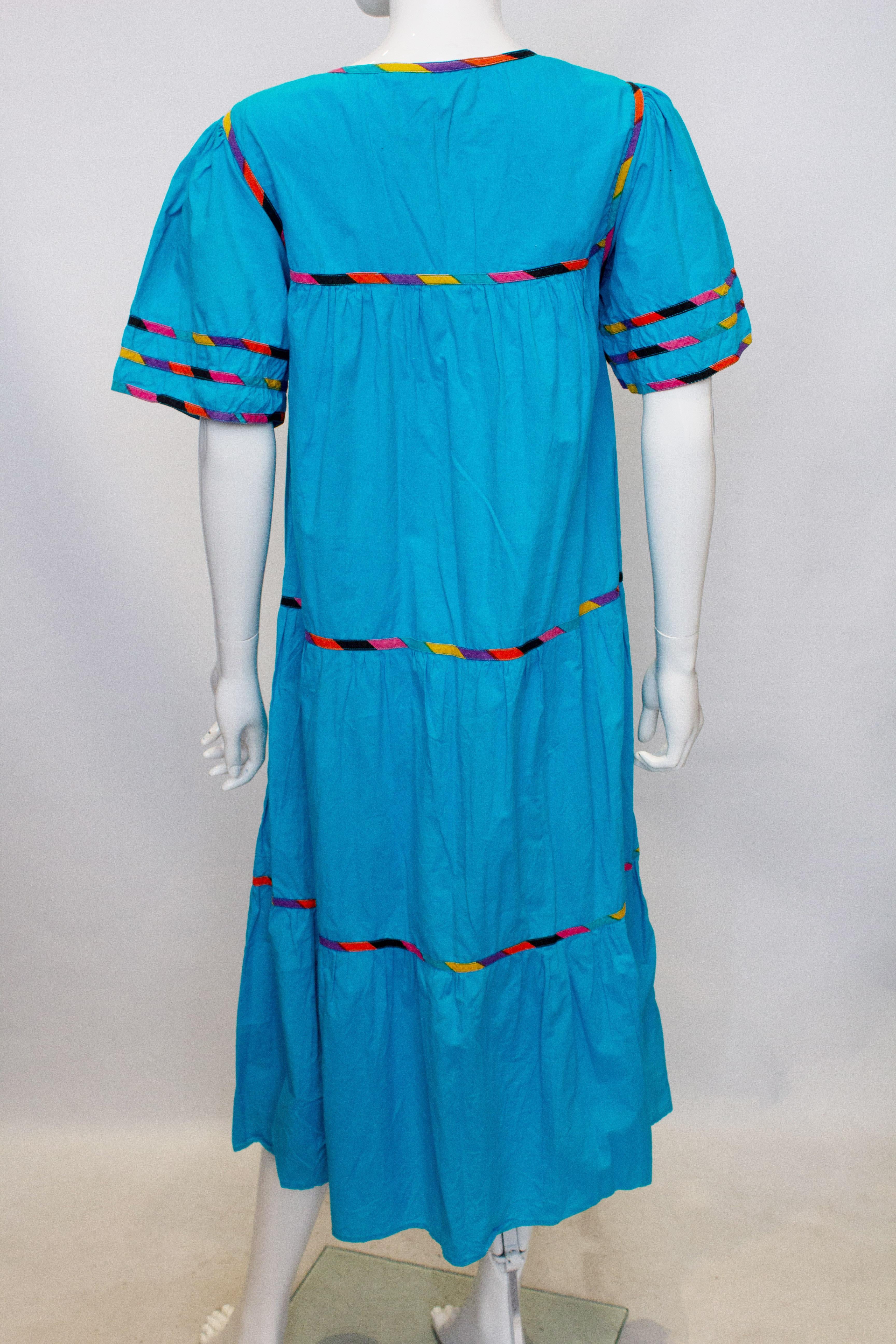 Blue Vintage Sita Cotton Boho Dress For Sale
