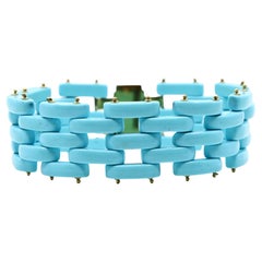Vintage Sito 18K Gold s Sleeping Beauty Turquoise Link Bracelet