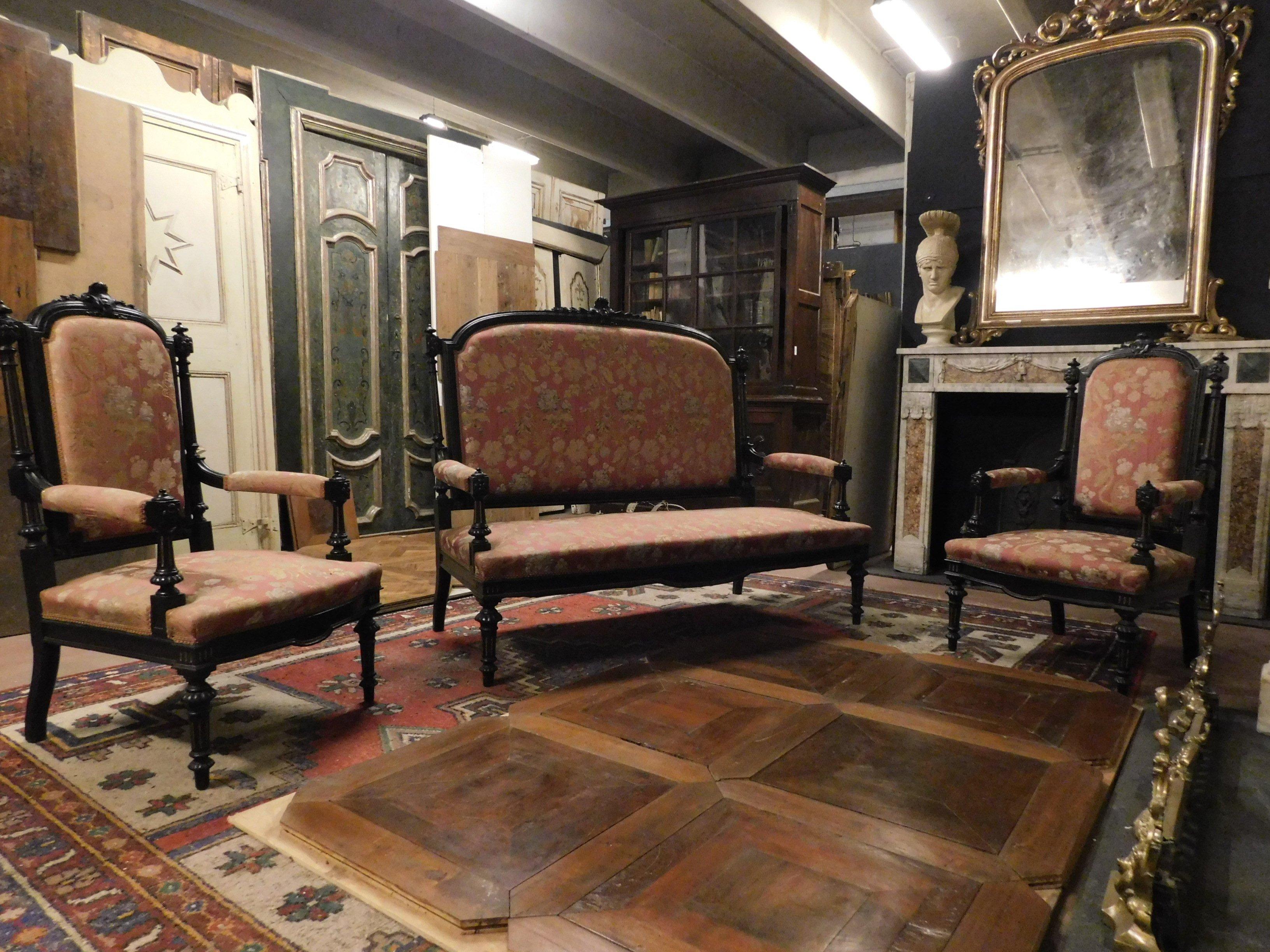 Italian Vintage Sitting Room, Two Armchairs and Sofa, 1940, Italy For Sale
