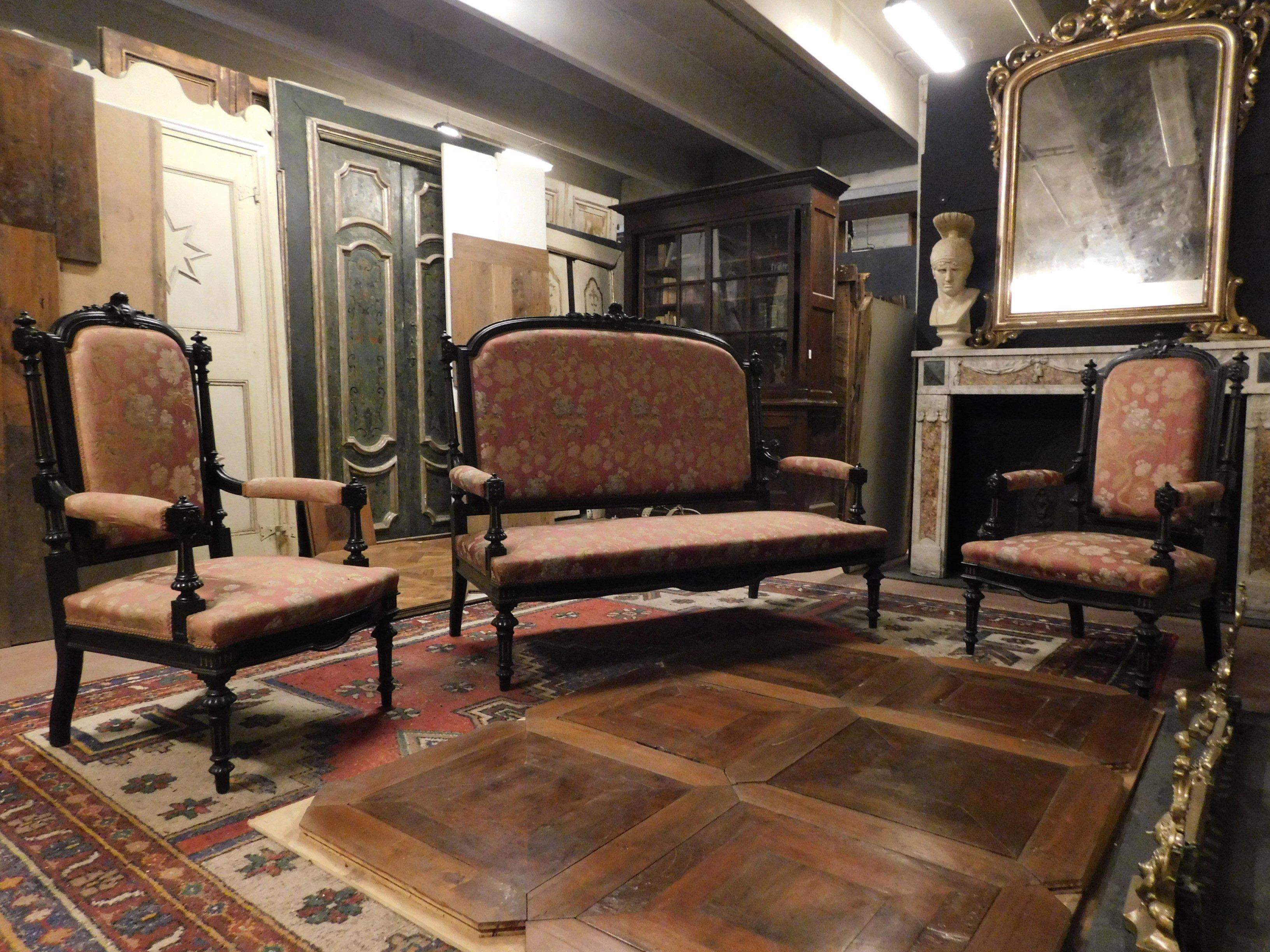 Vintage Sitting Room, Two Armchairs and Sofa, 1940, Italy In Good Condition For Sale In Cuneo, Italy (CN)