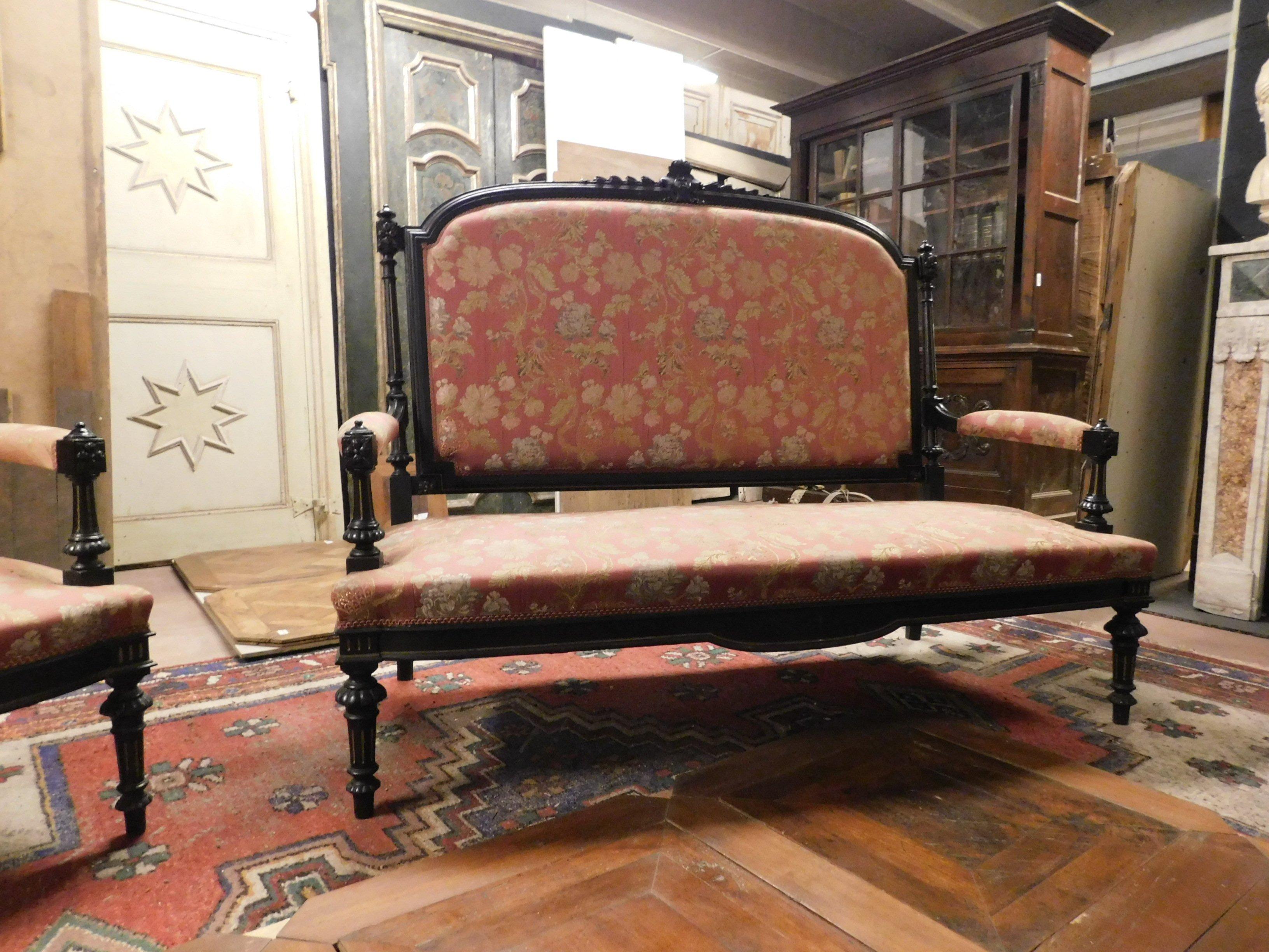 Wood Vintage Sitting Room, Two Armchairs and Sofa, 1940, Italy For Sale