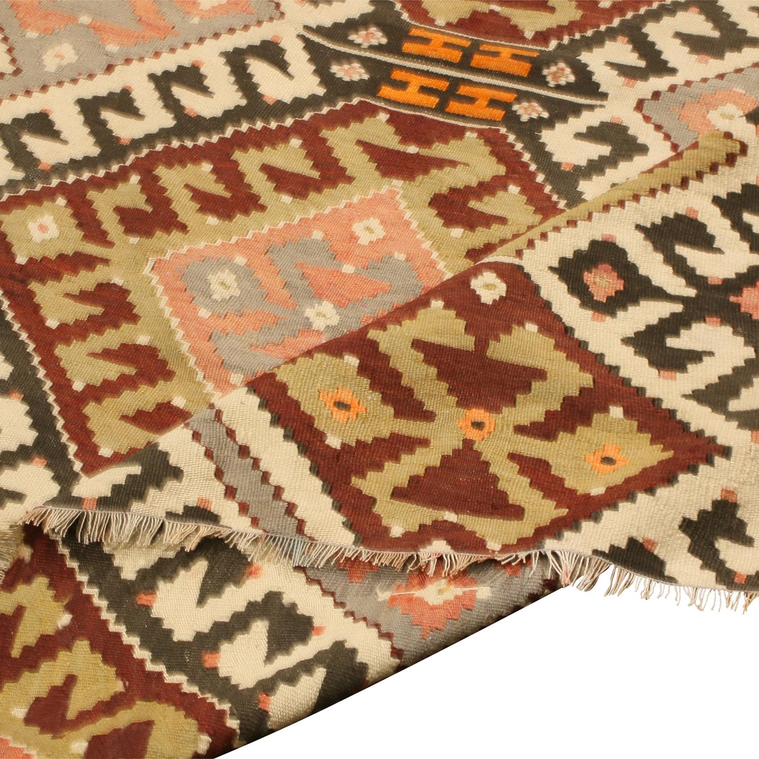 Mid-20th Century Vintage Sivas Green and Blue Wool Kilim Rug with Multicolor Accents For Sale