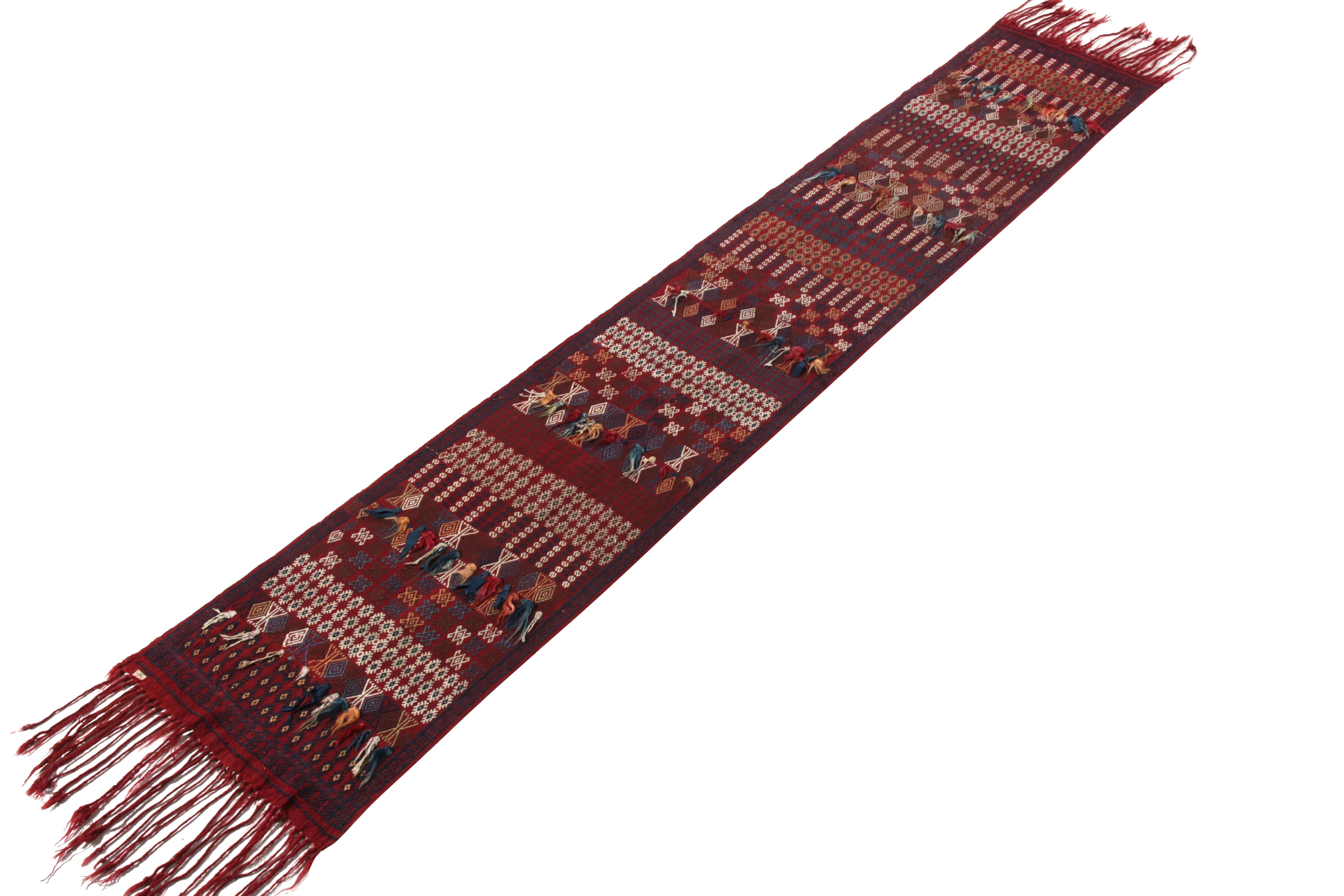 Turkish Vintage Sivas Kilim Runner in Red, Blue, Gold Tribal Pattern by Rug & Kilim For Sale