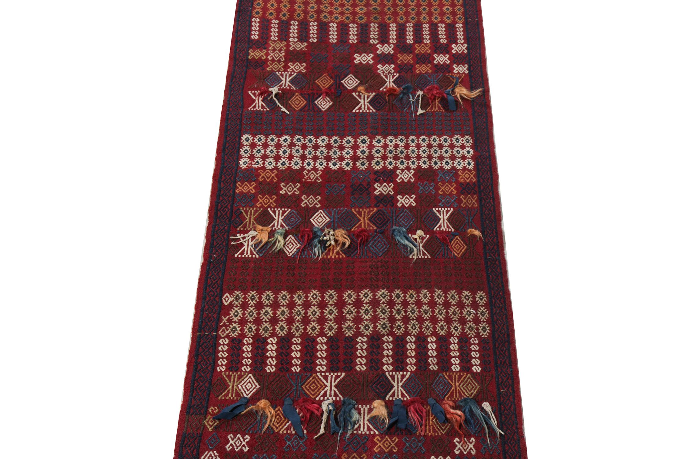 Hand-Knotted Vintage Sivas Kilim Runner in Red, Blue, Gold Tribal Pattern by Rug & Kilim For Sale