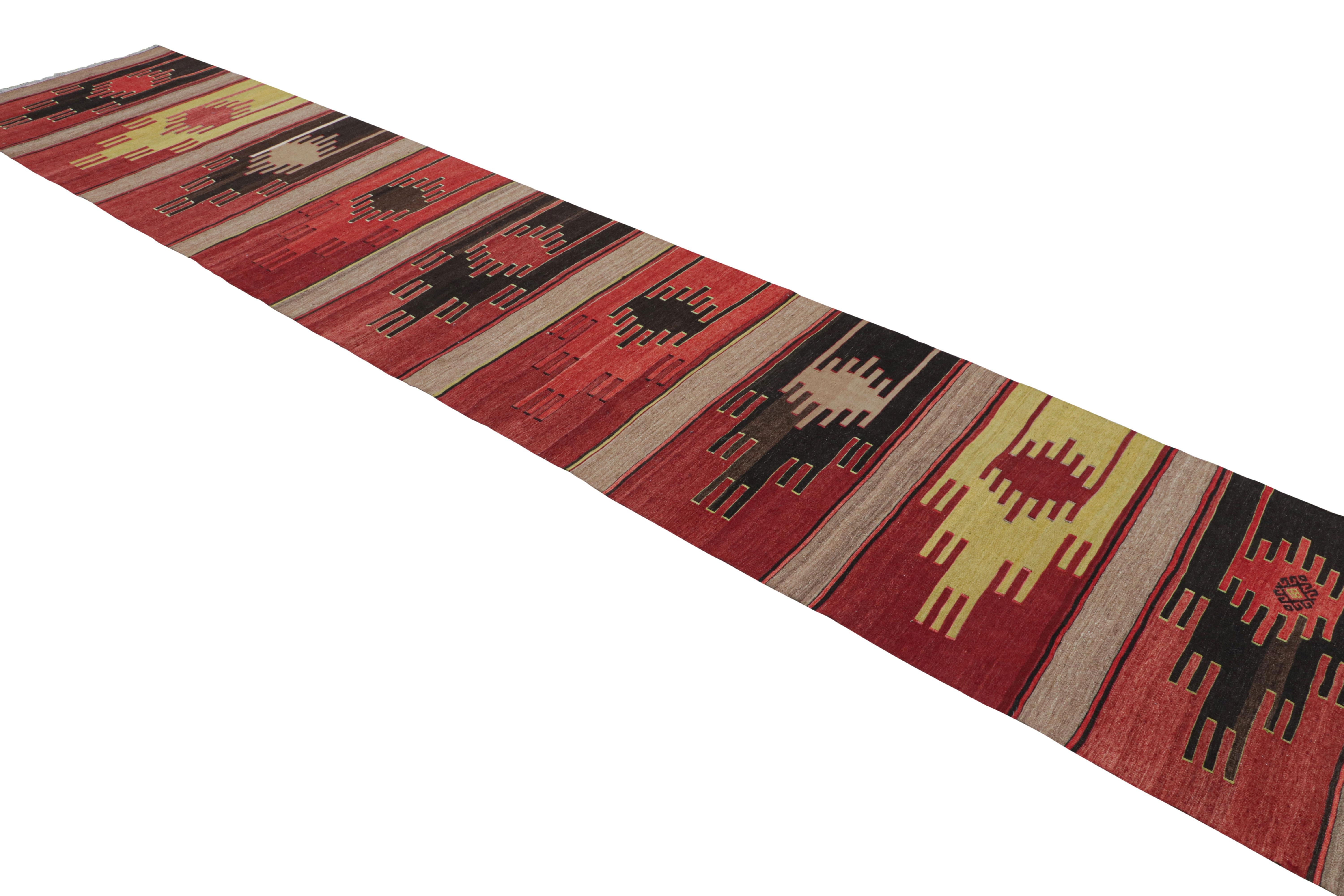 Hand-Woven Vintage Sivas Red and Brown Wool Kilim Rug, Pink and Blue Accent by Rug & Kilim For Sale