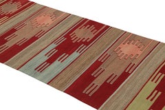 Vintage Sivas Red and Green Wool Kilim Rug Pink and Blue Accents by Rug & Kilim