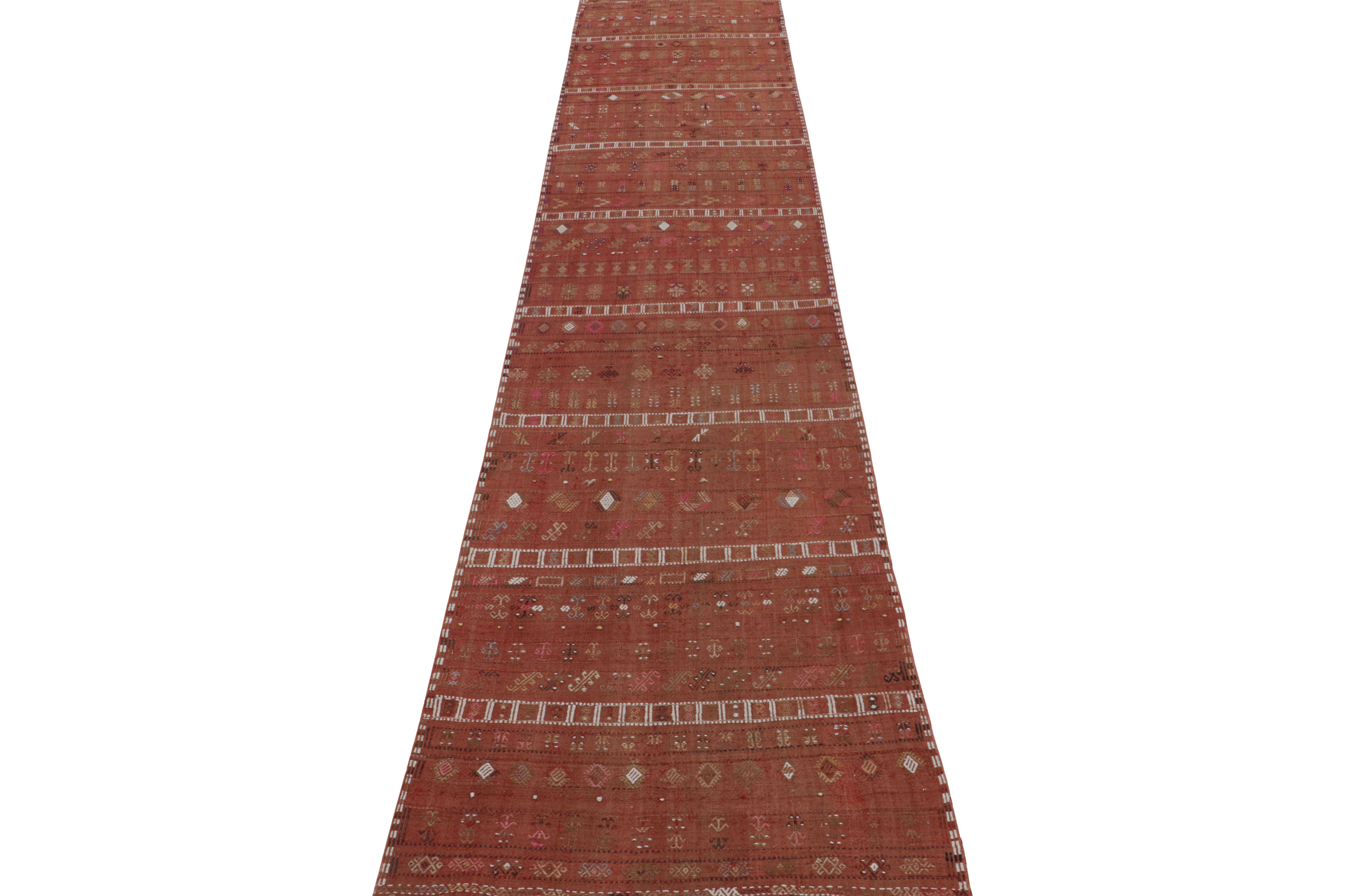 Hand-Woven Vintage Sivas Vermillion Red and Beige-Brown Wool Kilim Runner by Rug & Kilim For Sale