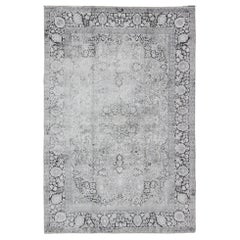 Vintage Sivas Wool and Silk Rug in White, Gray, Black and Charcoal