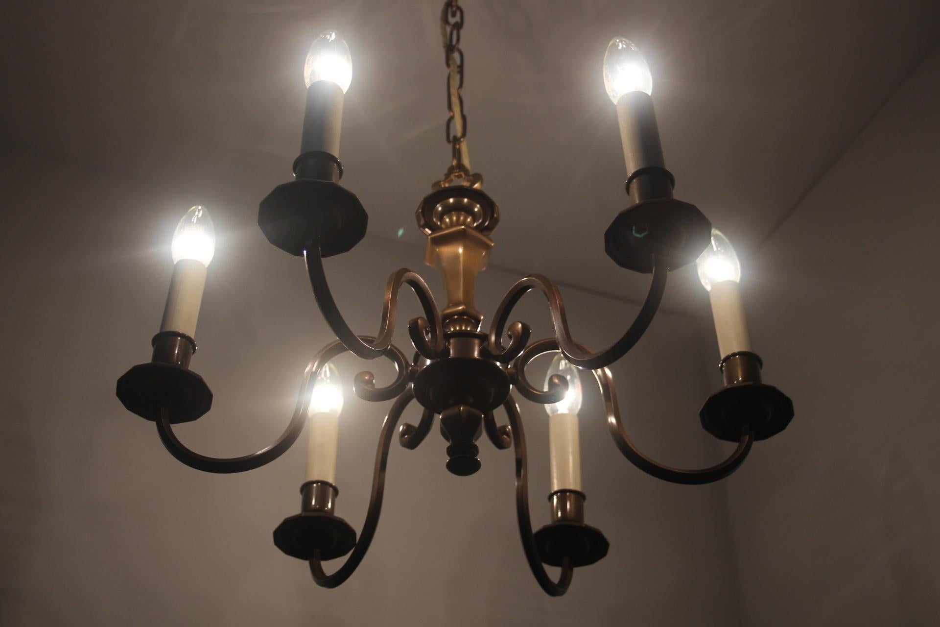 Fine XX secolo Lampadario vintage a sei bracci, anni '70. in vendita