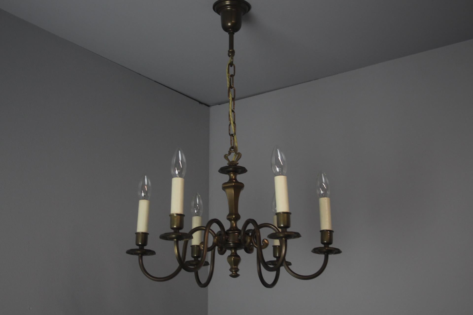 Metallo Lampadario vintage a sei bracci, anni '70. in vendita