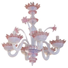 Vintage Six Arm Murano Chandelier with Flowers