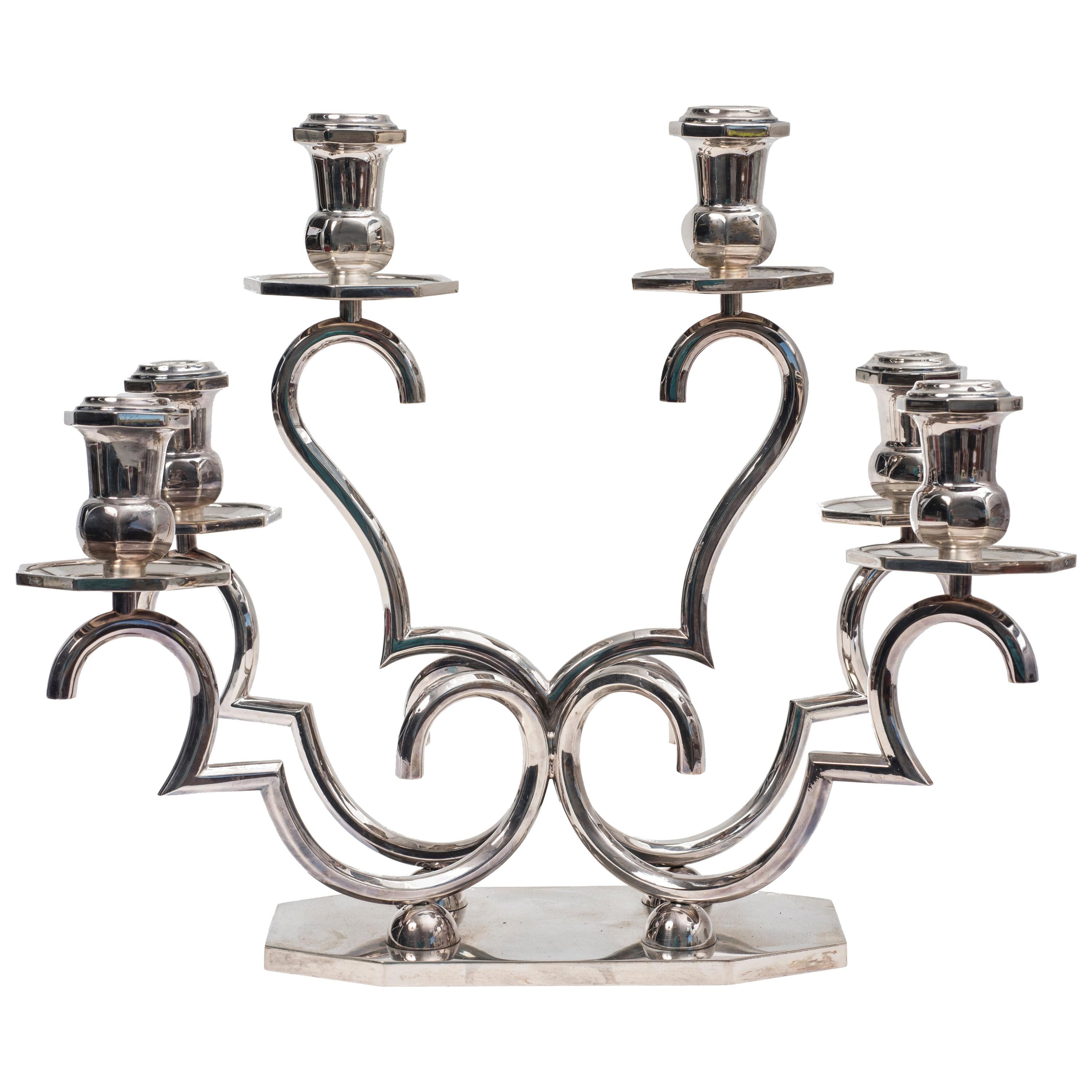 Candelabro Vintage de Plata de Seis Brazos, Siglo XX