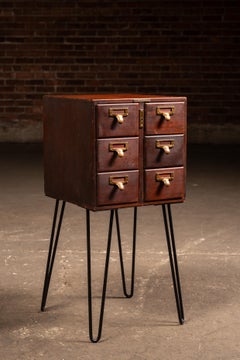 Vintage Six-Drawer Card Catalog on Hairpin Legs by Library Bureau