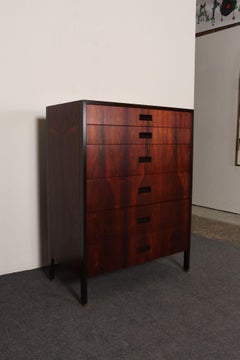 Vintage Six-Drawer Rosewood and Mahogany Highboy Chest Dresser by Harvey Probber