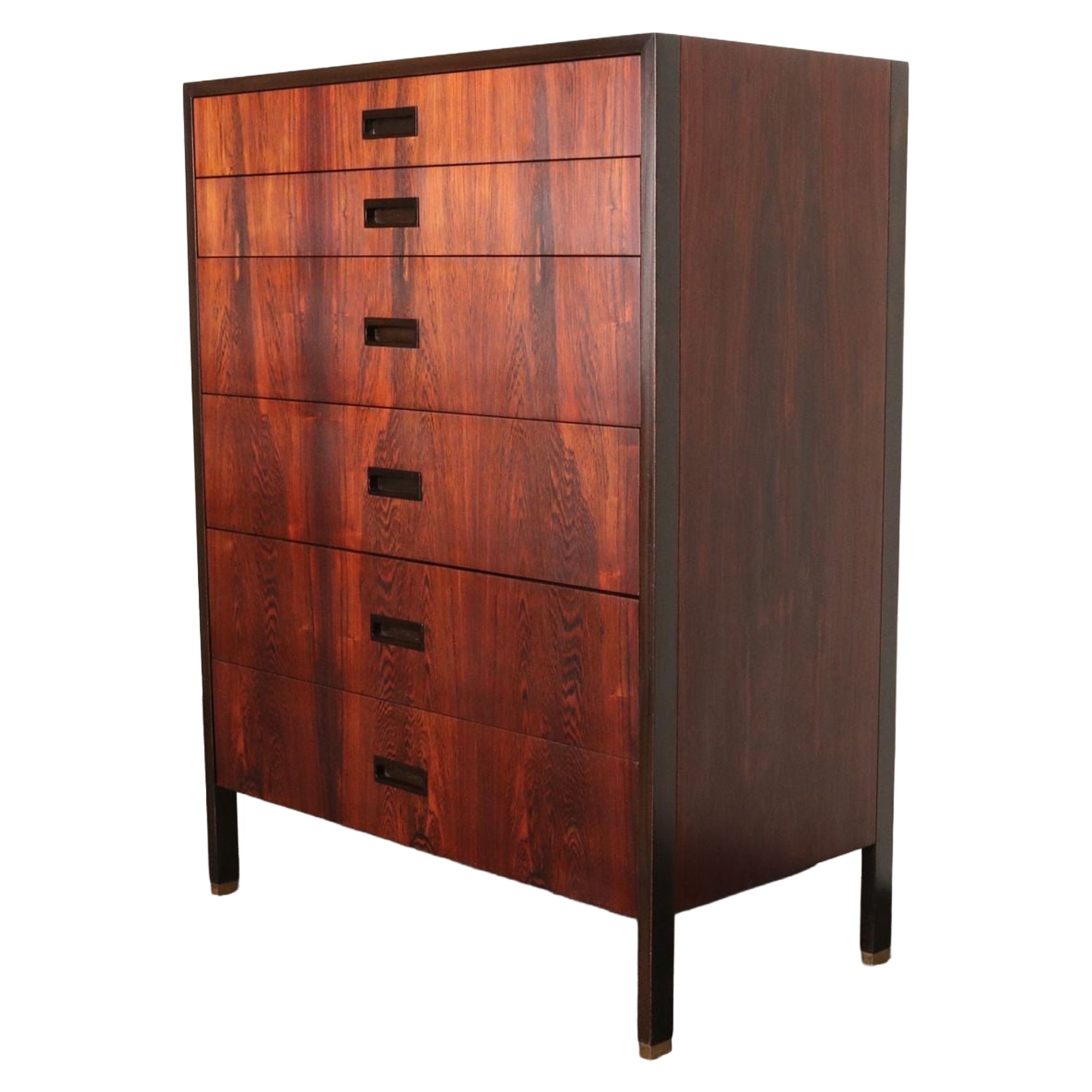 Vintage Six-Drawer Rosewood and Mahogany Highboy Chest Dresser by Harvey Probber