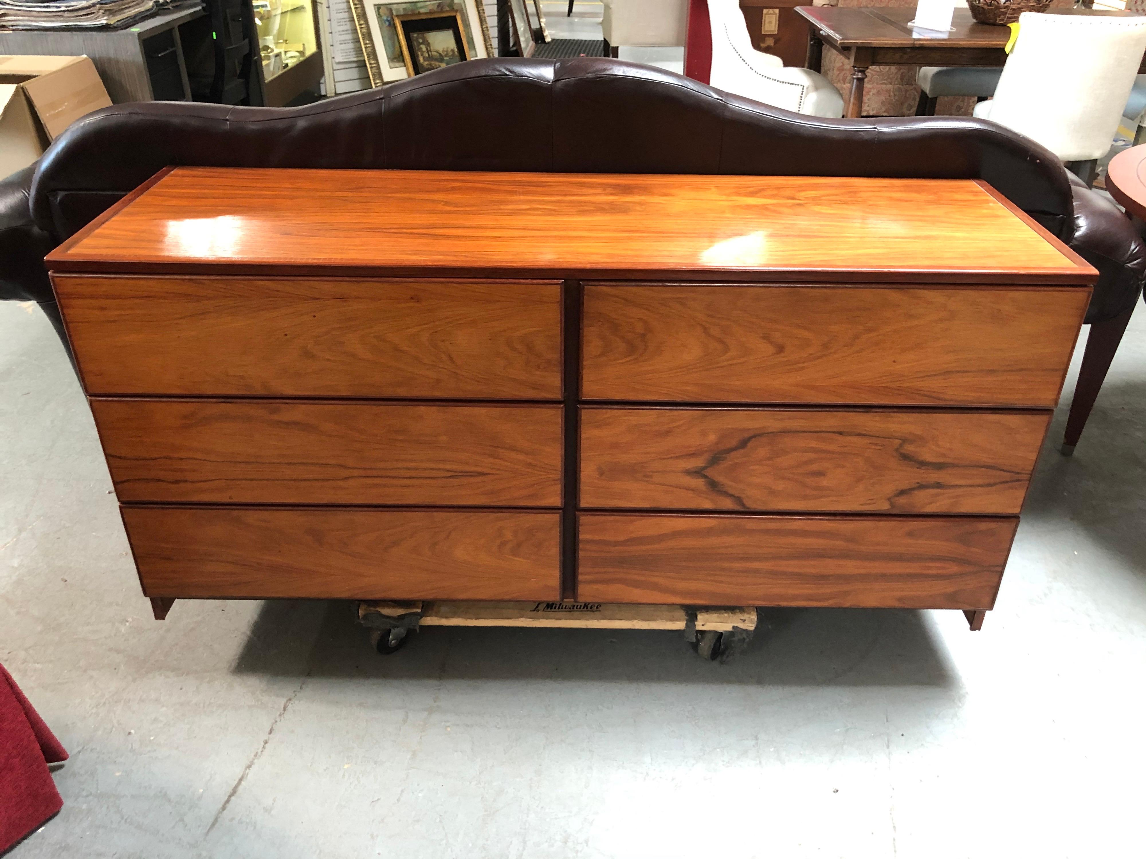 Mid Century Modern Six Drawer Rosewood Dresser 4