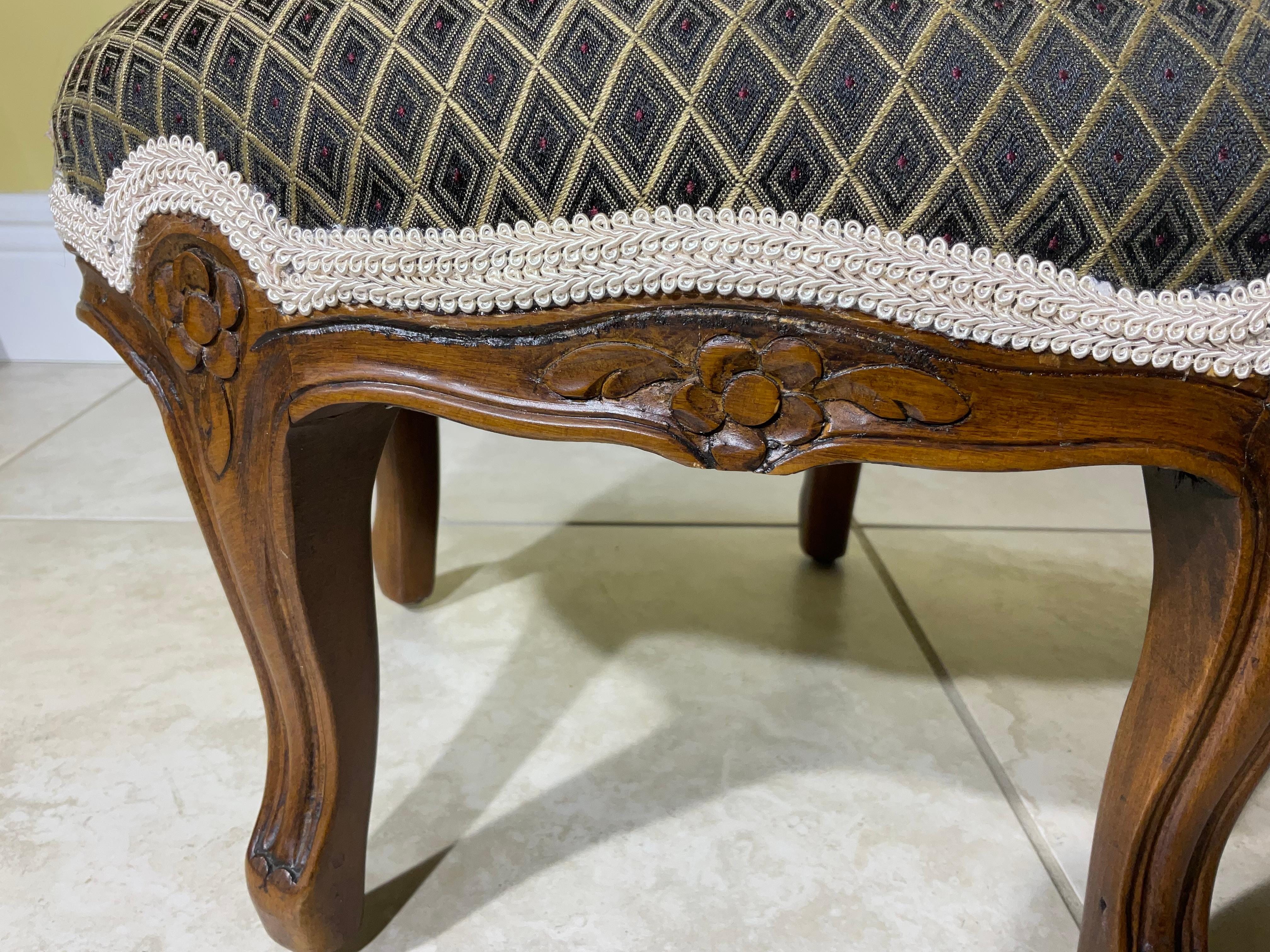 Carved Vintage Six Legs Oval Foot Stool For Sale