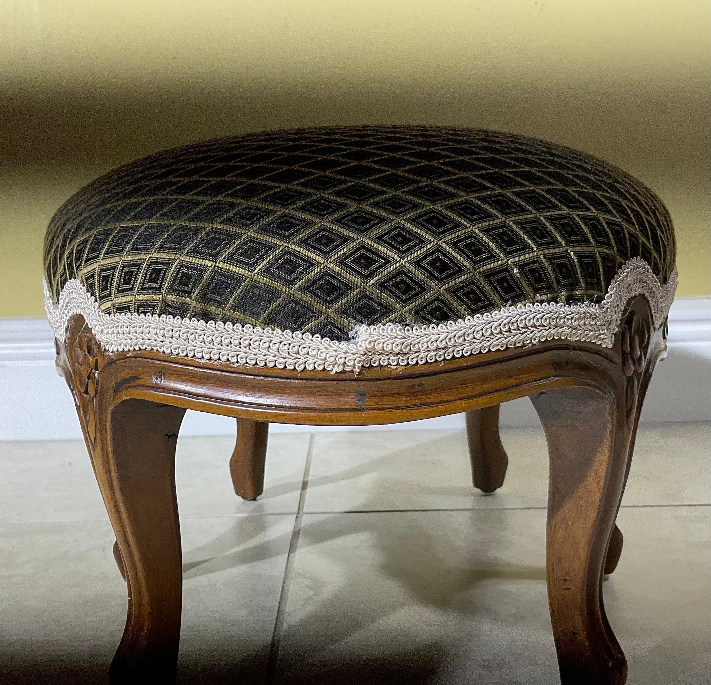 Cotton Vintage Six Legs Oval Foot Stool For Sale