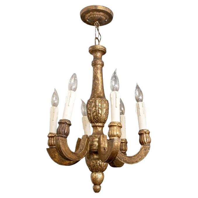 Lustre vintage à six lumières sculpté et doré en vente
